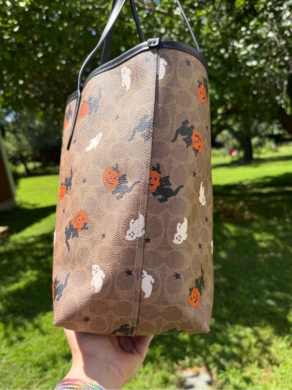 Coach Halloween City Tote Signature Canvas Ghost Pumpkin Cat CW450 NWT - Picture 6 of 12
